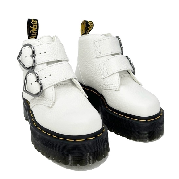New Dr. Martens Devon Heart Platform White Leather Ankle Boots Women Size 5 Docs - Picture 11 of 11